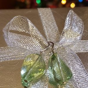 Sterling Silver Earrings with Light Green Crystal Oval Twists